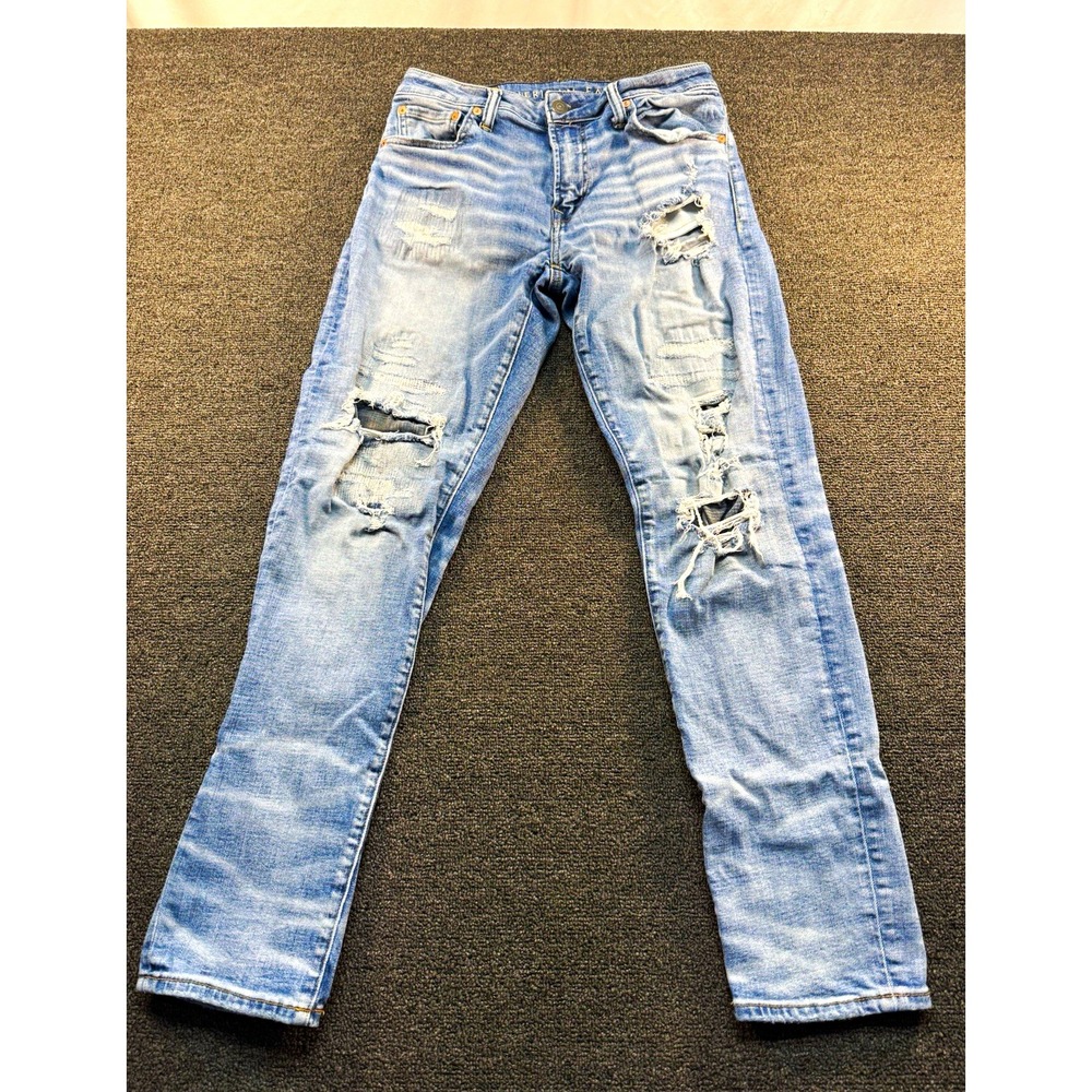 American Eagle Outfitters AirFlex+ Mens Skinny Light Wash Distressed Jeans 30/30